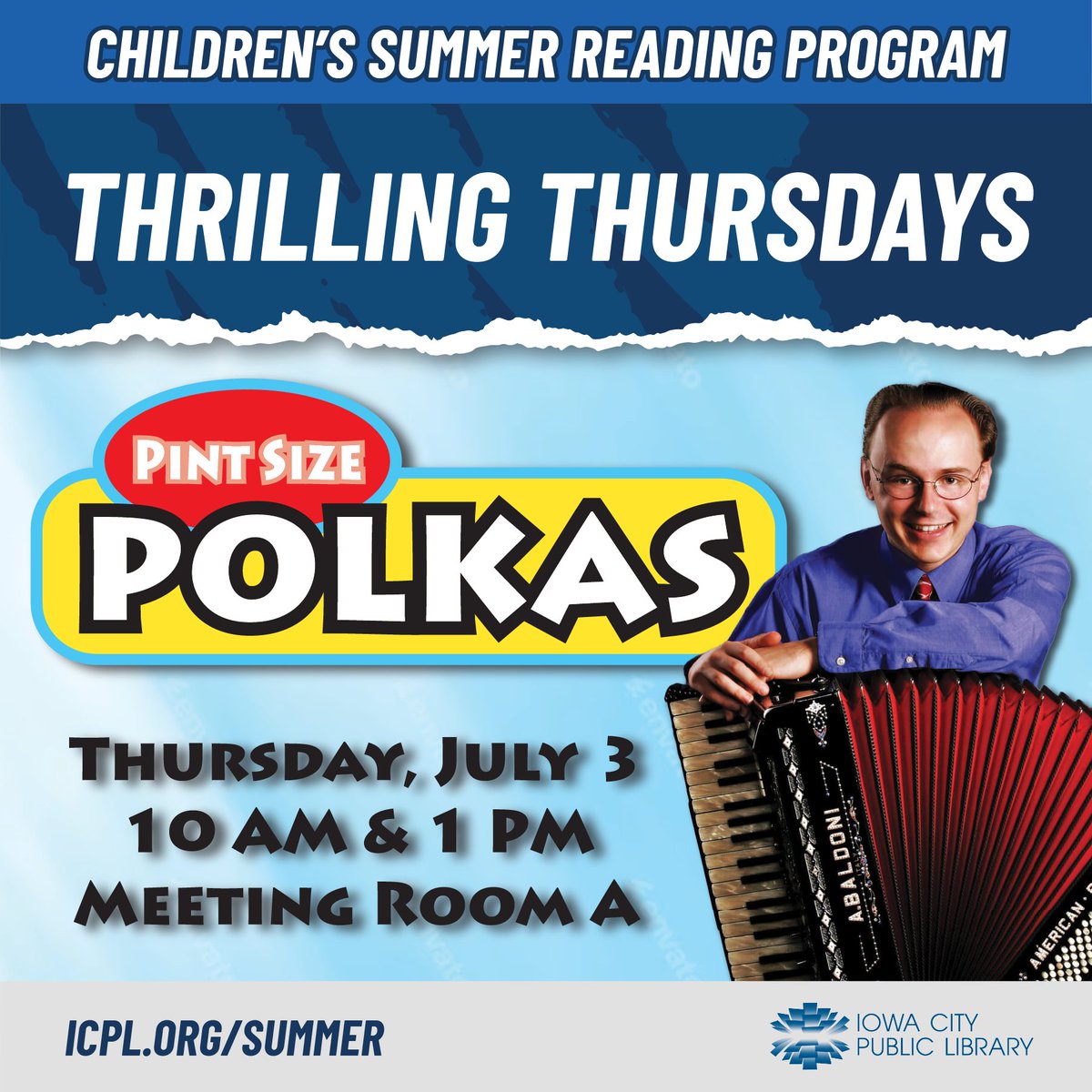 Join Mike Schneider as he takes you on a musical, magical, and humorous journey around the world on Thursday, July 3, at 10 a.m. and 1 p.m.! Uncle Mike's music will have all ages singing, clapping, and dancing along to such polka-fied classics. ow.ly/KHmy50WahB4
