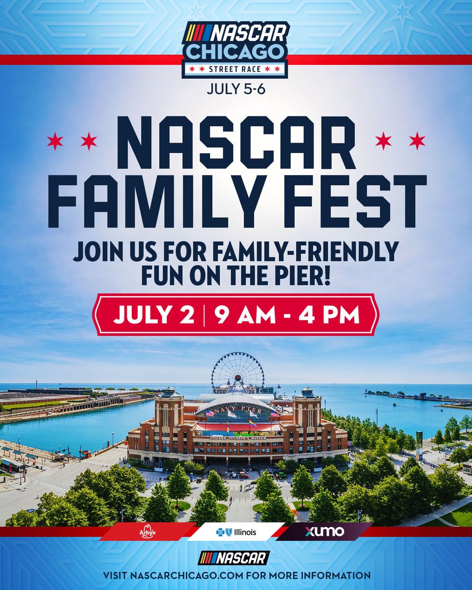 Navy Pier (@navypier) on Twitter photo Ready to shift the NASCAR fun into high gear at the Pier! 🎡 Join us for <a href="/NASCARChicago/">NASCAR Chicago Street Race</a> Family Fest at Navy Pier on Wednesday, July 2nd from 9am to 4pm for a FREE, family fun event! 🏎️ Learn more: bit.ly/4elOWYR Ready to shift the NASCAR fun into high gear at the Pier! 🎡 Join us for <a href="/NASCARChicago/">NASCAR Chicago Street Race</a> Family Fest at Navy Pier on Wednesday, July 2nd from 9am to 4pm for a FREE, family fun event! 🏎️ Learn more: bit.ly/4elOWYR