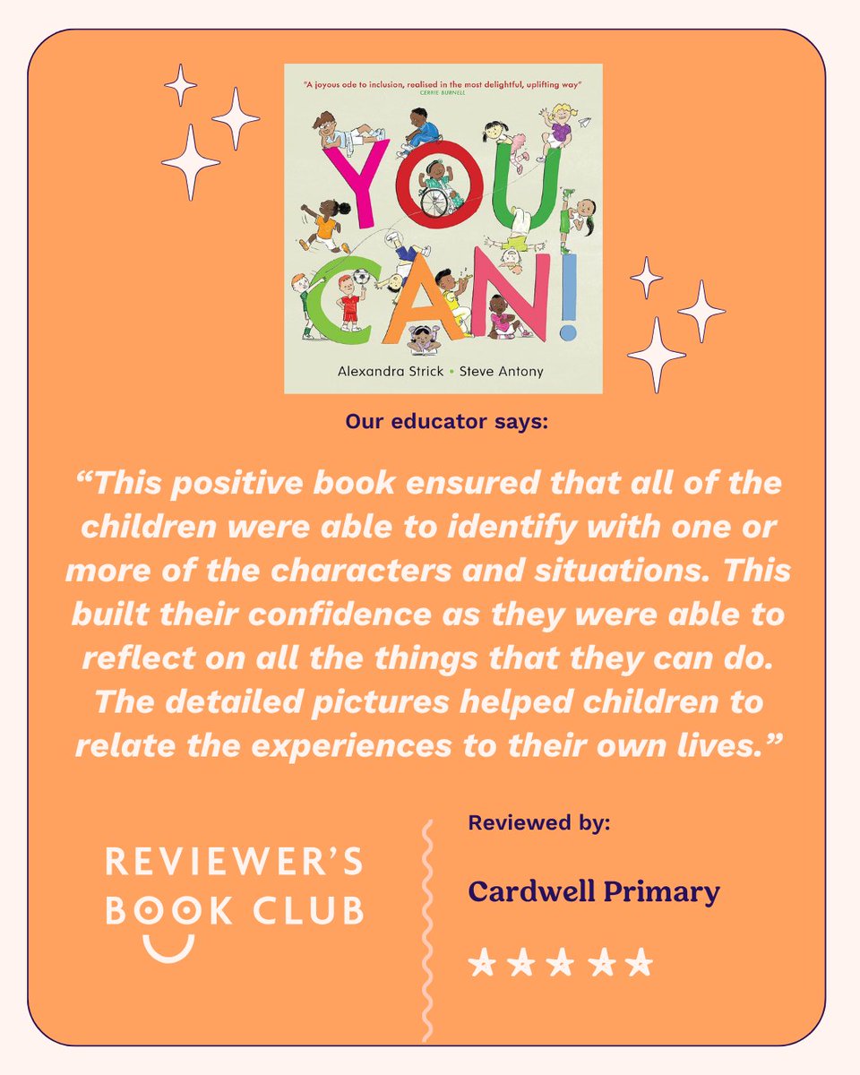 ReadingRocks (@_reading_rocks_) on Twitter photo Being read and reviewed in the #RR_ReviewersBookClub today we have, You Can!, reviewed by Cardwell Primary.
Read the review here:
wherereadingrocks.com/2025/06/26/you…
#alexandrastrick
<a href="/MrSteveAntony/">Steve Antony</a>
<a href="/OtterBarryBooks/">Otter-Barry Books</a>
#EYFS #KS1 #KS2 #picturebook Being read and reviewed in the #RR_ReviewersBookClub today we have, You Can!, reviewed by Cardwell Primary.
Read the review here:
wherereadingrocks.com/2025/06/26/you…
#alexandrastrick
<a href="/MrSteveAntony/">Steve Antony</a>
<a href="/OtterBarryBooks/">Otter-Barry Books</a>
#EYFS #KS1 #KS2 #picturebook