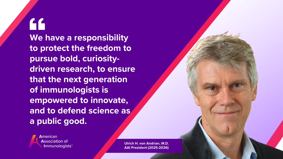 We are pleased to announce that Ulrich H. von Andrian, of @HarvardMed, is AAI's 2025-2026 President! "Looking ahead to the 2025–2026 term, my vision is rooted in three guiding principles: empowerment, community, and stewardship," said Dr. von Andrian.

🔗 ow.ly/wJ3G50WjbYx