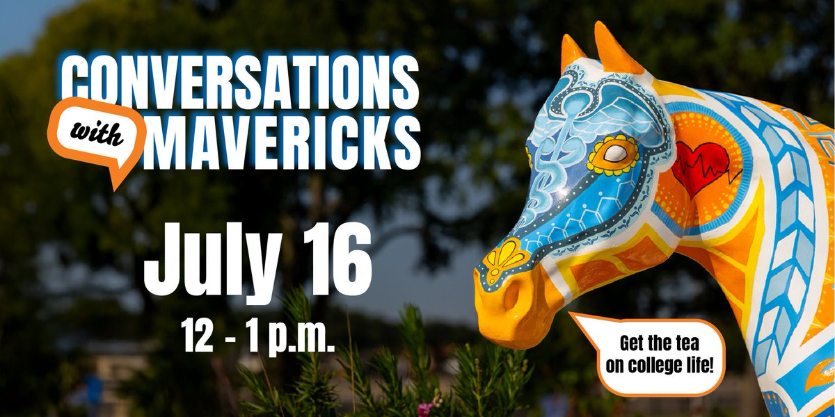 Join Conversations with Mavericks on July 16 from 12–1 p.m. (CDT)! Connect with new and current UTA students, get real advice, and ease those first-day nerves. Register now! bit.ly/4necDX5