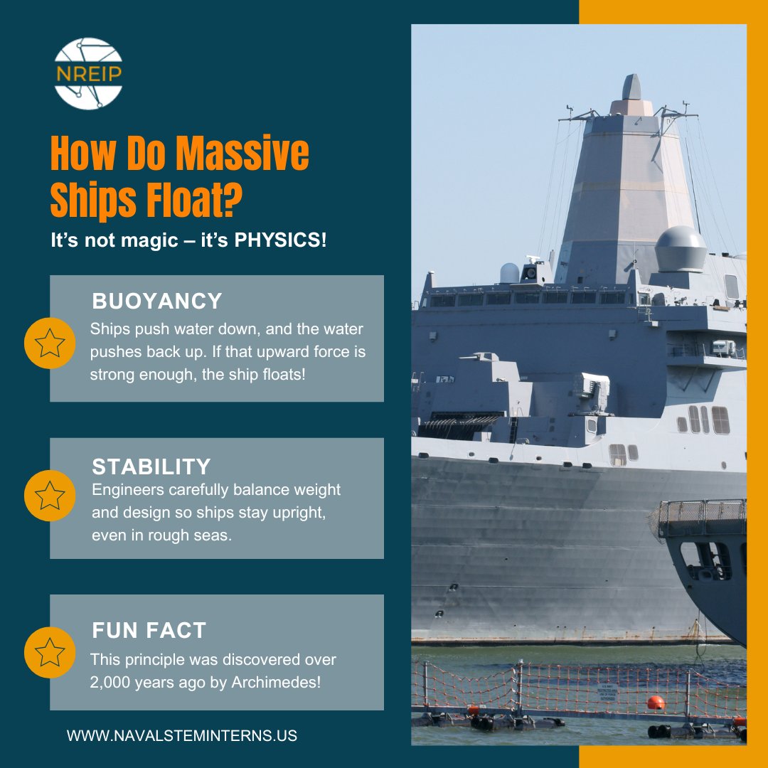 Ever wondered how giant ships stay afloat?
It’s not magic — it’s STEM in action! 💡🌊

From the physics of buoyancy to smart engineering for stability, massive Navy ships float thanks to science that works below the surface.

#STEMEducation #ShipEngineering #