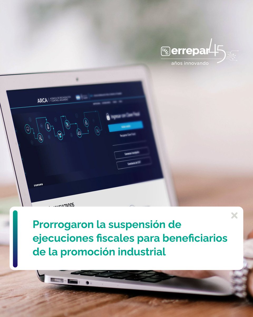 La ARCA extendió hasta el 30 de junio de 2026 la suspensión de las ejecuciones fiscales para aquellas empresas beneficiarias del “Régimen de Promoción Industrial”. Es un nuevo plazo para la tramitación y verificación de los certificados.

Link 👇
documento.errepar.com/actualidad/pro…