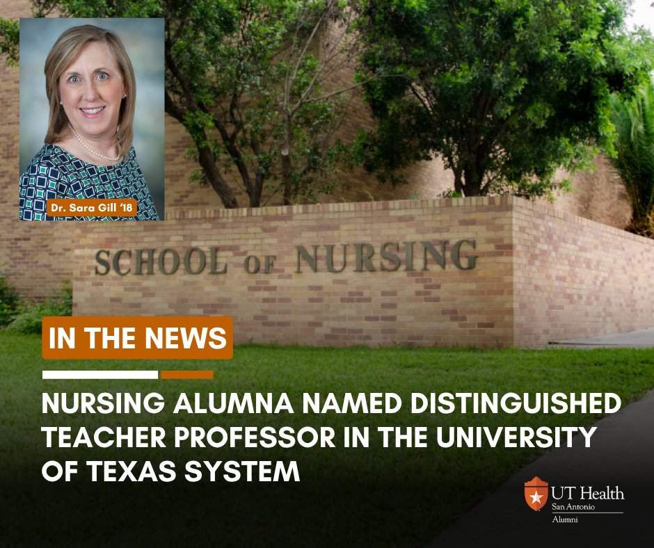 UT Health SA Alumni (@uthealthsalumni) on Twitter photo Dr. Sara Gill ’18, professor and associate dean for graduate studies in the <a href="/SON_UTHSCSA/">UTHSCSA Nursing</a>, has been named a Distinguished Teaching Professor within The University of Texas System.
Congratulations, Dr. Gill! 👏🙌
Read more here: news.uthscsa.edu/sara-gill-name… Dr. Sara Gill ’18, professor and associate dean for graduate studies in the <a href="/SON_UTHSCSA/">UTHSCSA Nursing</a>, has been named a Distinguished Teaching Professor within The University of Texas System.
Congratulations, Dr. Gill! 👏🙌
Read more here: news.uthscsa.edu/sara-gill-name…