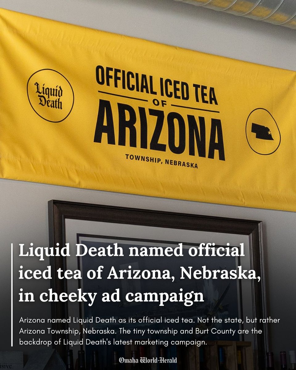 Arizona named Liquid Death as its official iced tea. 

Not the state, but rather Arizona Township, Nebraska, about 50 miles north of Omaha in Burt County. 

More from <a href="/Justin_Diep_/">Justin Diep</a>: omaha.com/life-entertain…