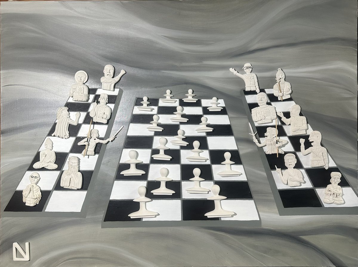 ArtistLNL's tweet photo. Working on a vision I had about 13 years ago… do you recognize any of the characters from our history? This isn’t a chess game… it’s a spiritual game of life! I’ve been hand crafted the pieces for 2 1/2 years now… yay!!! Almost Finished!!! #TheGame https://t.co/9bvo59OomU