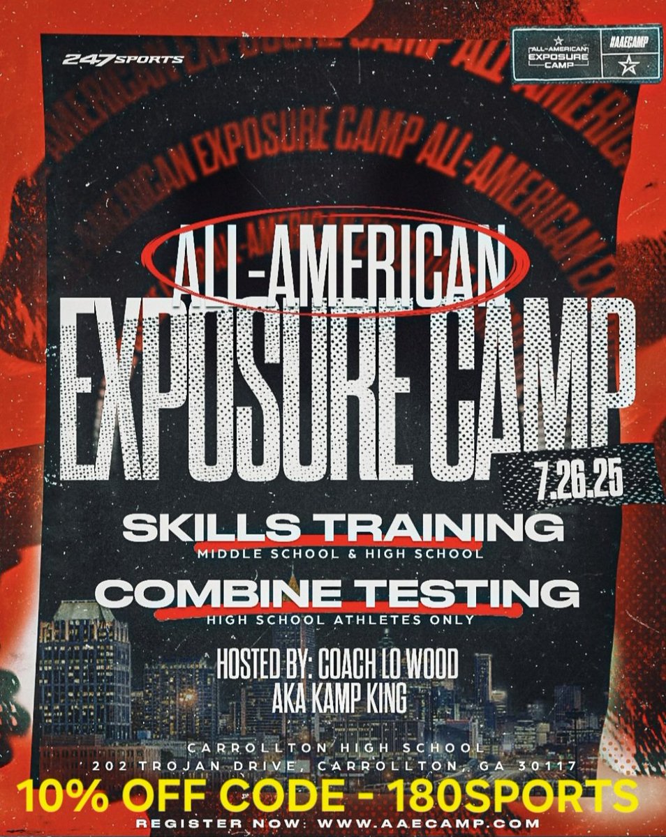 Jonathan Loudermilk (@coach_milk) on Twitter photo Calling all MIDDLE SCHOOL & HIGH SCHOOL football players! Join us on July 26th at Carrollton High School for the @aae.recruits Exposure Camp/Combine.
USE PROMO CODE - 180SPORTS for 10% OFF REGISTRATION
<a href="/GDPfootball/">Gwinnett Daily Post</a> <a href="/GDPsports/">Gwinnett Daily Post</a> <a href="/RecruitGeorgia/">Recruit Georgia</a> Calling all MIDDLE SCHOOL & HIGH SCHOOL football players! Join us on July 26th at Carrollton High School for the @aae.recruits Exposure Camp/Combine.
USE PROMO CODE - 180SPORTS for 10% OFF REGISTRATION
<a href="/GDPfootball/">Gwinnett Daily Post</a> <a href="/GDPsports/">Gwinnett Daily Post</a> <a href="/RecruitGeorgia/">Recruit Georgia</a>