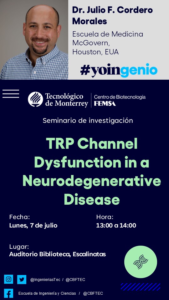 ¡No te pierdas este lunes 7 de julio dos seminarios imperdibles sobre canales iónicos y neurodegeneración!

📍Auditorio Biblioteca, Escalinatas

12:00 | Dra. Valeria Vásquez
Dietary Fatty Acids Modulate PIEZO Ion Channels

13:00 | Dr. Julio Cordero
TRP Channel Dysfunction in ND