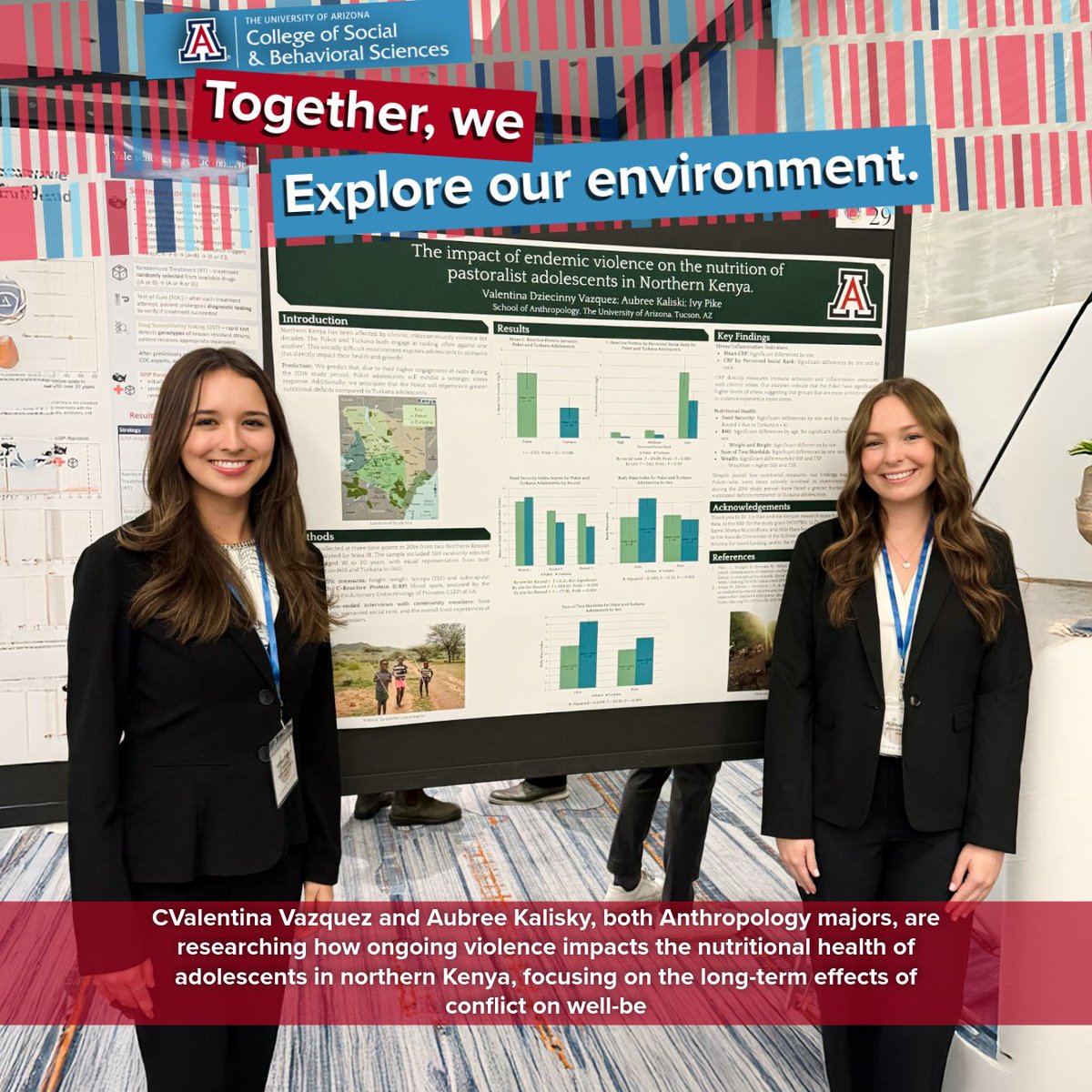 U of A College of SBS (@uarizonasbs) on Twitter photo Anthropology students Valentina Vazquez & Aubree Kalisky, with mentor Ivy Pike, are studying how chronic violence impacts adolescent nutrition in northern Kenya. They presented their research at the 2025 Human Biology Conference in Baltimore.
<a href="/uarizona/">University of Arizona</a> <a href="/uazresearch/">University of Arizona Research</a> Anthropology students Valentina Vazquez & Aubree Kalisky, with mentor Ivy Pike, are studying how chronic violence impacts adolescent nutrition in northern Kenya. They presented their research at the 2025 Human Biology Conference in Baltimore.
<a href="/uarizona/">University of Arizona</a> <a href="/uazresearch/">University of Arizona Research</a>