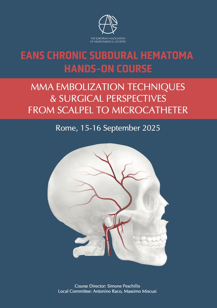 S_Pesch's tweet image. Ready to join one of the top @EANSonline50  #HandsOn #Endovascular courses? @EANS_yns 

Only a few spots left for the #cSDH course, open to just 30 #neurosurgeons.
You’ll learn #MMA #embolization using electronic simulators, flow models, and all types of endovascular devices —…