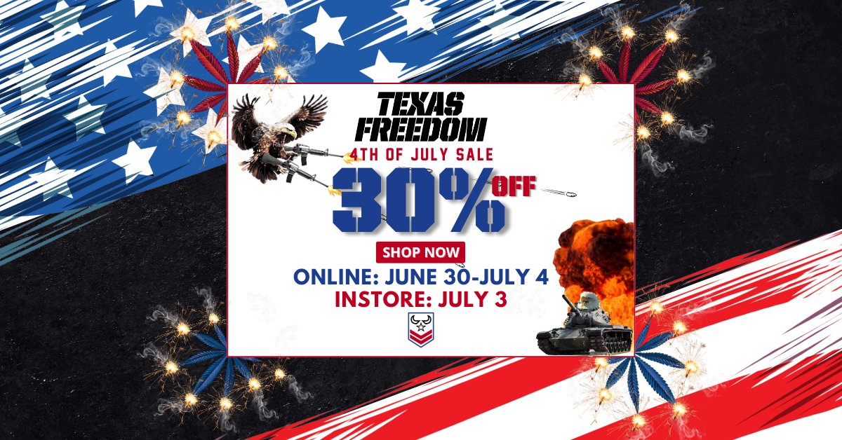 TexasFreedomCBD's tweet photo. Our July 4th Sale is happening now! Enjoy 30% off all products, excluding accessories, now through July 4th.   MERRIKAAA

https://t.co/4C7Rjq3wUU https://t.co/SxtskWi9Ul