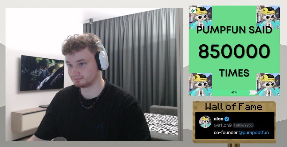 ricqen's tweet image. 850,000 pumpfuns said - 85% COMPLETE

– @pumpdotfun  reposted us
– @a1lon9  followed (hi dad)
– We smashed 85% live on stream

This thing is real

Get in here to witness history

pump.fun/coin/3h9qxTzii…