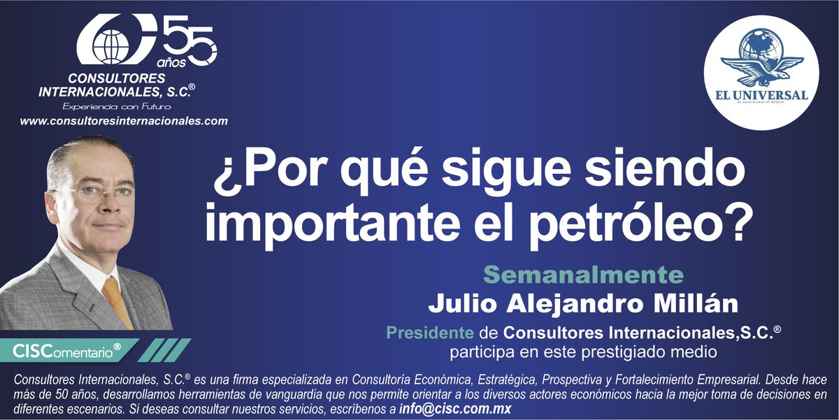 Consultores Internacionales SC (@cisc_sc) on Twitter photo El petróleo sigue siendo estratégico para México, incluso en plena transición energética. Julio Alejandro Millán(<a href="/jamillanc/">Julio A Millan</a>), presidente de <a href="/CISC_SC/">Consultores Internacionales SC</a>, lo explica en su artículo en <a href="/El_Universal_Mx/">El Universal</a>
Lectura obligada:
🔗 eluniversal.com.mx/opinion/julio-…
#Energía #Petróleo #Economía #México El petróleo sigue siendo estratégico para México, incluso en plena transición energética. Julio Alejandro Millán(<a href="/jamillanc/">Julio A Millan</a>), presidente de <a href="/CISC_SC/">Consultores Internacionales SC</a>, lo explica en su artículo en <a href="/El_Universal_Mx/">El Universal</a>
Lectura obligada:
🔗 eluniversal.com.mx/opinion/julio-…
#Energía #Petróleo #Economía #México