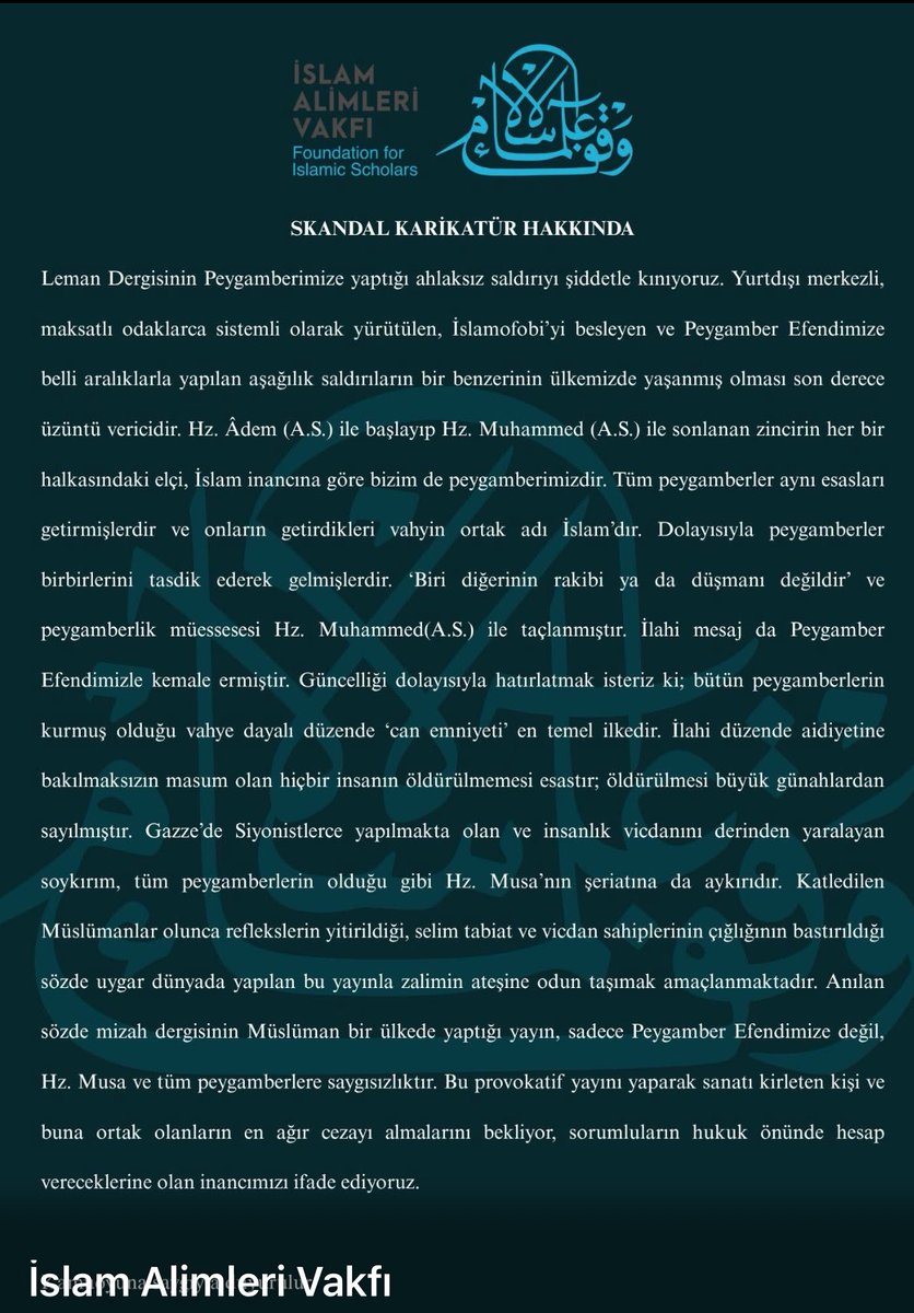 İslam Alimleri Vakfı’nın bildirisi