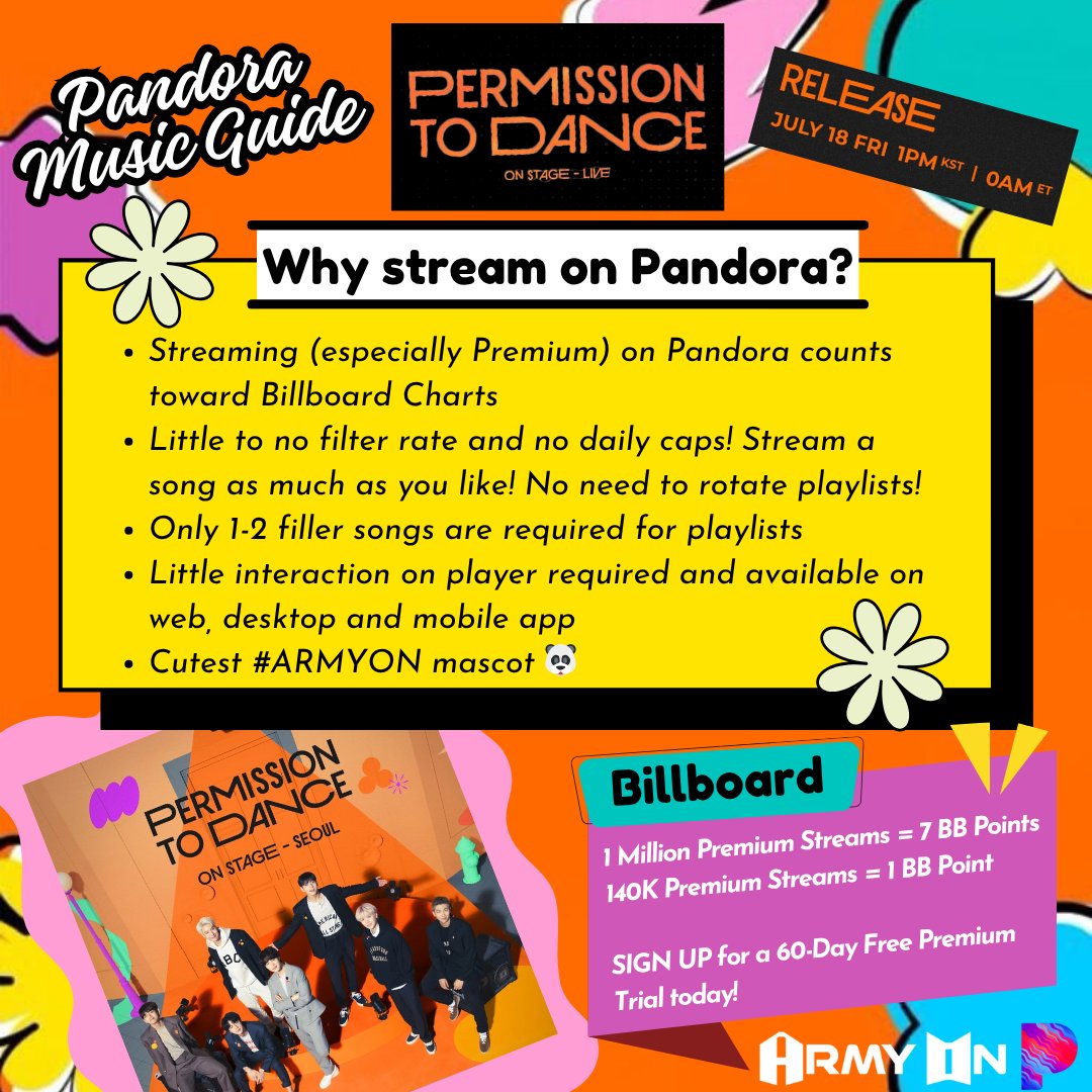 ArmyOnPandas's tweet image. 🎉 BTS IS BACK! 🎉
Let's prepare to give them a warm welcome home PANDA STYLE!
60-DAYS FREE PREMIUM TRIALS⬇️
Individual: pandora.com/payment/premium
Family (6 accounts): pandora.com/upgrade/premiu…
#BTS #방탄소년단 #PTD_ON_STAGE_LIVE