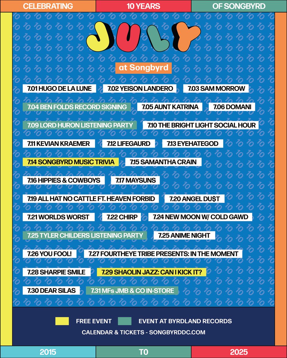 Is it hot in here or is it just us? July at The Byrd 💥 Full calendar with tix links &gt; songbyrddc.com/events/