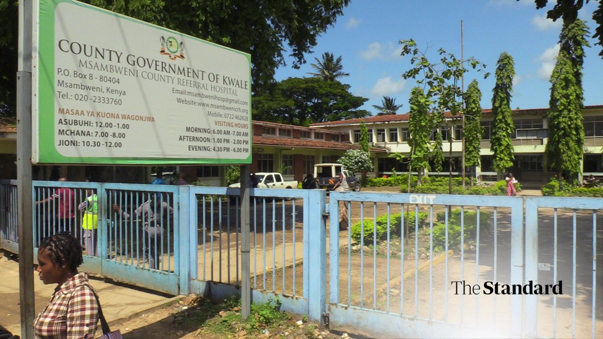 StandardKenya's tweet photo. The Kenya Medical Practitioners and Dentists Union (KMPDU) Coast Branch, led by Chairman Dr. Niko Kimanga Gichana and Organizing Secretary Stephen Walunywa, has condemned the hiring of goons by the Kwale County Government to disrupt their peaceful industrial action at Msambweni County Referral Hospital in Msambweni Town on Tuesday, July 1, 2025. Dr. Milaki Boy Juma, a pathologist at the hospital, claimed that 18 doctors were working under deplorable conditions and accused Governor Fatuma Achani of ignoring their plight.

Photos by Nehemiah Okwembah.