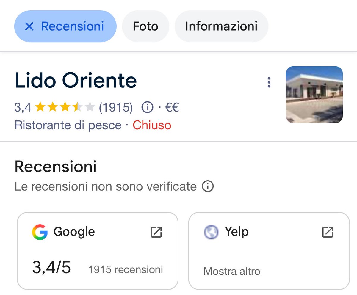 A sinistra lo “chef” che non ha fatto entrare la famiglia e inondato di commenti sotto l’ultimo post.
A destra le recensione del ristorante… prima erano 4,3 adesso 3,4 e non sembrano intenzionate a smettere di scendere.
Ah e hanno dovuto mettere il profilo privato su instagram