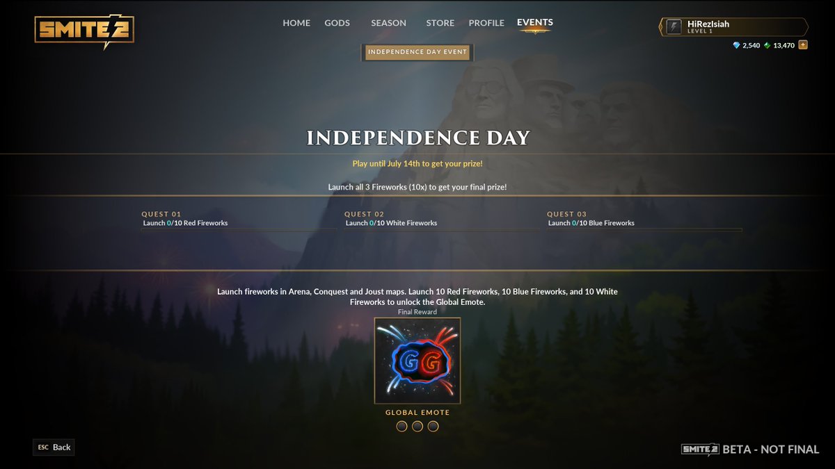 ¡Feliz 4 de Julio, Deidades!

¡Entra al Campo de Batalla, desata fuegos artificiales para celebrar y gana un nuevo gesto global!