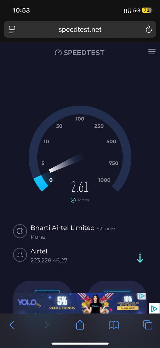vin_vaid's tweet photo. @Airtel_Presence  Hey @airtelindia,this is the 5G speed I’m getting in Bavdhan, Pune? You charge for 5G, but deliver less than 4G speeds. Is this what you call “fastest network”? Fix this ASAP. #Airtel5G #SlowInternet #Bavdhan @jagograhakjago https://t.co/IcZ3j2E3TD