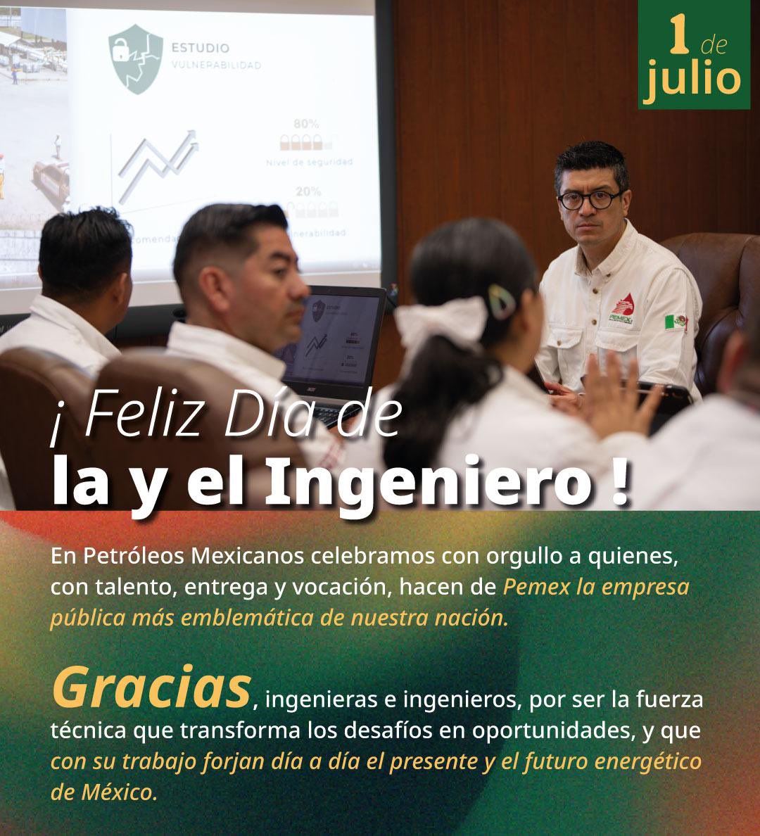 Pemex's tweet photo. Ellas y ellos son el motor de nuestra empresa. Su trabajo es el fundamento básico desde nuestros orígenes y sus huellas están en todos nuestros procesos, desde la exploración hasta la venta. #Pemex #PorElRescateDeLaSoberanía #DíaDelIngeniero https://t.co/Og4HltFZmP