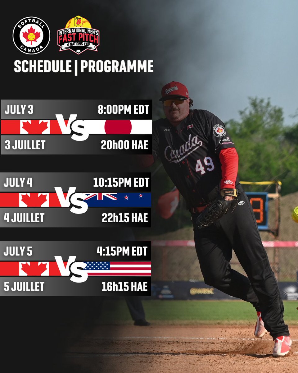 Canada's Men’s National Team is Ready for the 4 Nations Cup! Are you? 🇨🇦

L'Équipe canadienne masculine est prête pour la Coupe des 4 Nations ! Êtes-vous prêts ? 🇨🇦

📃softball.ca/news/canadas-m…

#softballcanada #teamcanada
