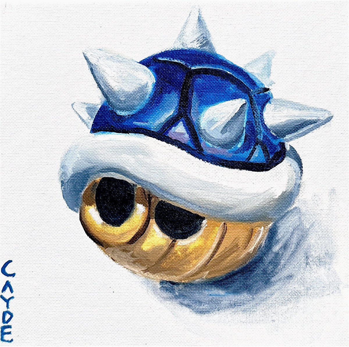 I made an oil painting of a Blue Shell from Mario Kart