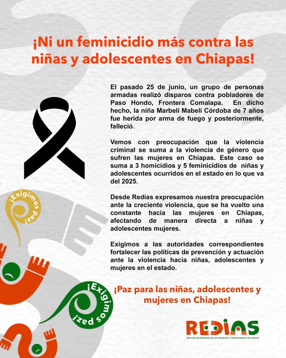 ¡Paz para las niñas, adolescentes y mujeres en Chiapas!

redias.org