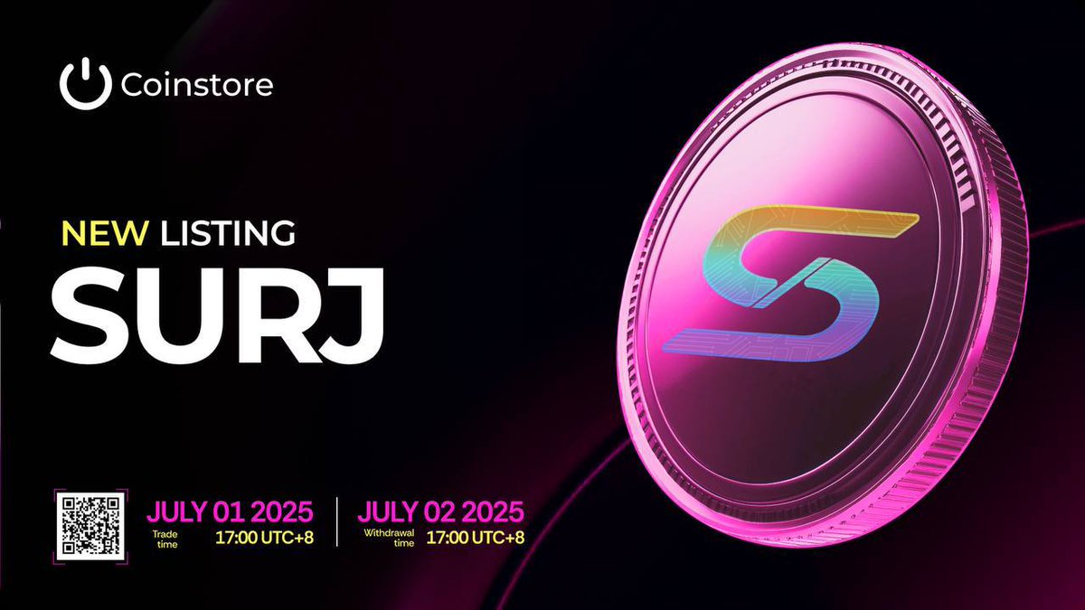 praise__2's tweet photo. Join the SURJ revolution on Coinstore! SURJ/USDT trading opens July 1, 17:00 (UTC+8). Up to 20% monthly yield with AI-driven DeFi.
#Newlisting #Coinstore #SURJ https://t.co/Ecr7p6HOq4