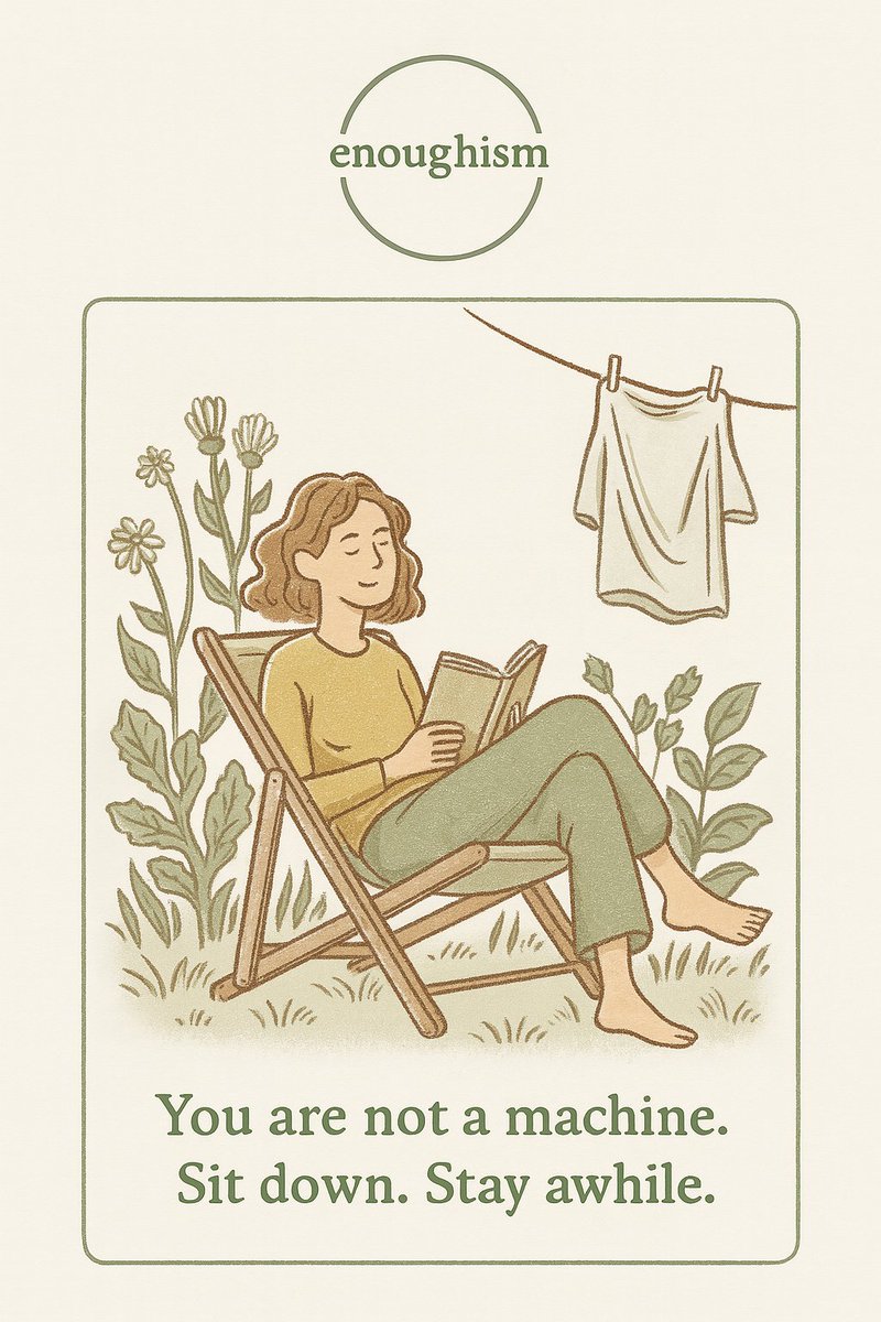 “Living on purpose, not on autopilot.”
#enoughism 
In a world that praises hustle and more hustle, we’re choosing another way. A gentler way. A way with deckchairs, books, breeze-dried laundry, and slow afternoons where you do absolutely nothing — and that’s more than enough.