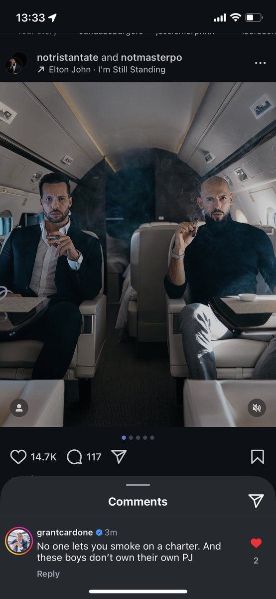 Grant Cardone taking shots at Andrew and Tristan Tate in the IG comments