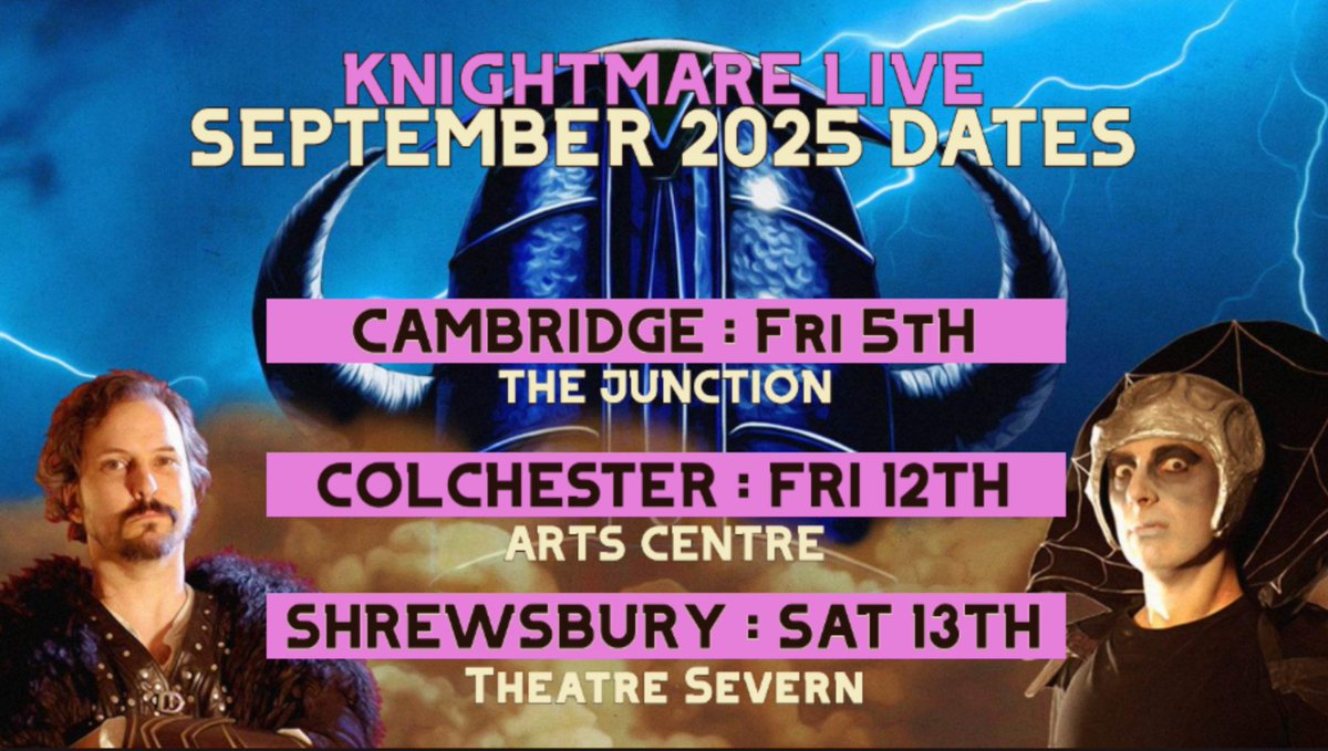Knightmare (@knightmareuk) on Twitter photo Summer has its perks, but Autumn was & is Knightmare time.
<a href="/KnightmareLive/">KnightmareLive</a> September 2025 dates:
Cambridge, Fri 5th: The Junction
Colchester, Fri 12th: <a href="/ColchesterArts/">ColchesterArtsCentre</a> Centre
Shrewsbury, Sat 13th: <a href="/theatresevern/">theatresevern</a> Summer has its perks, but Autumn was & is Knightmare time.
<a href="/KnightmareLive/">KnightmareLive</a> September 2025 dates:
Cambridge, Fri 5th: The Junction
Colchester, Fri 12th: <a href="/ColchesterArts/">ColchesterArtsCentre</a> Centre
Shrewsbury, Sat 13th: <a href="/theatresevern/">theatresevern</a>