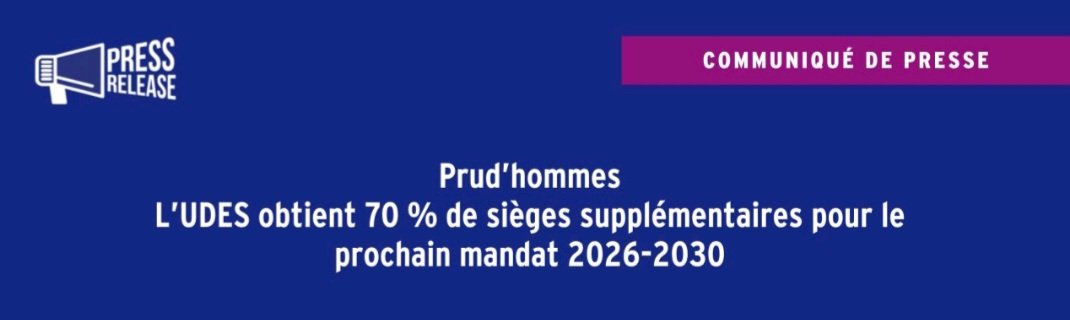 [#Ess - Siéger] UDES.fr : 📣 #CP | L'#UDES obtient 70% de #sièges supplémentaires aux #PrudHommes pour le prochain mandat 2026-2030 ➡️  udes.fr/actualites/pru… cc <a href="/David_Cluzeau/">David CLUZEAU</a> <a href="/HuguesPollastro/">Hugues Pollastro</a> <a href="/ESS_France/">ESS France</a> ⤵️