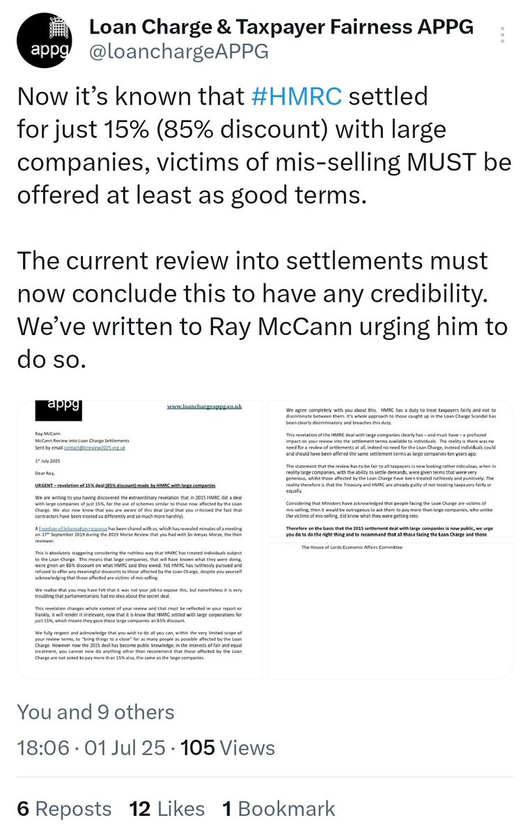 LCAG_2019's tweet image. Shocking double standards from HMRC and government as large companies settle for 15% whilst #LoanChargeScandal victims driven to despair &amp;amp; #LoanChargeSuicides.

Time for #FairResolution, time for 15% settlement for all #LoanChargeScandal mis-selling victims.
