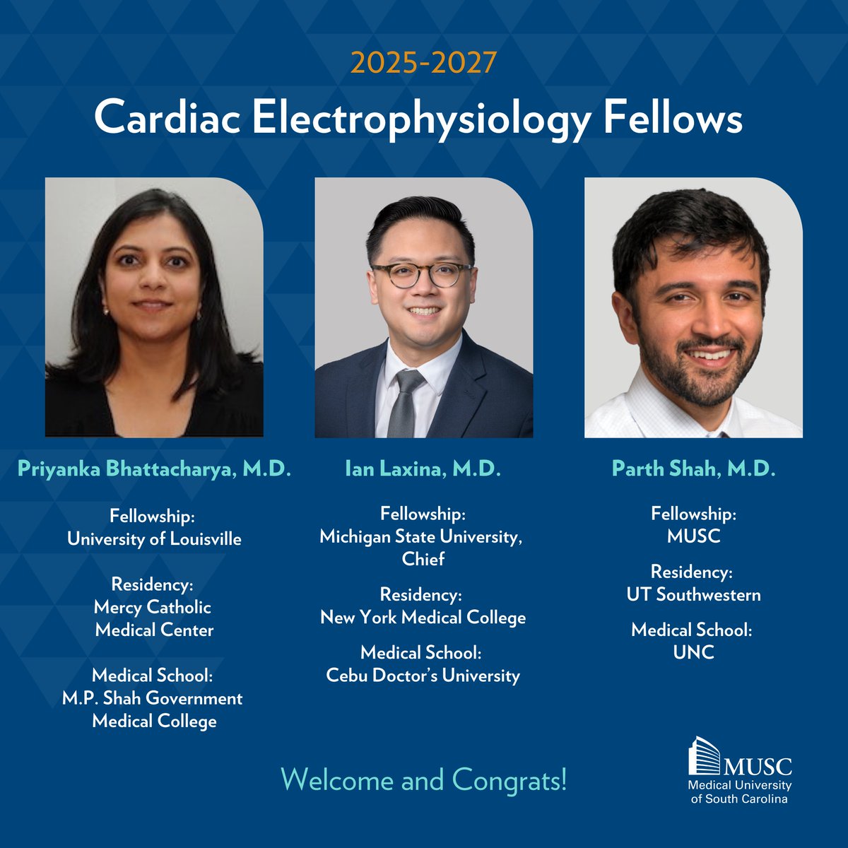 Welcoming Ian, Parth, and Priyanka to MUSC EP Fellowship Program!
We’re excited to have you join our EP family in Charleston. Looking forward to the incredible year ahead🎉🎊🥳