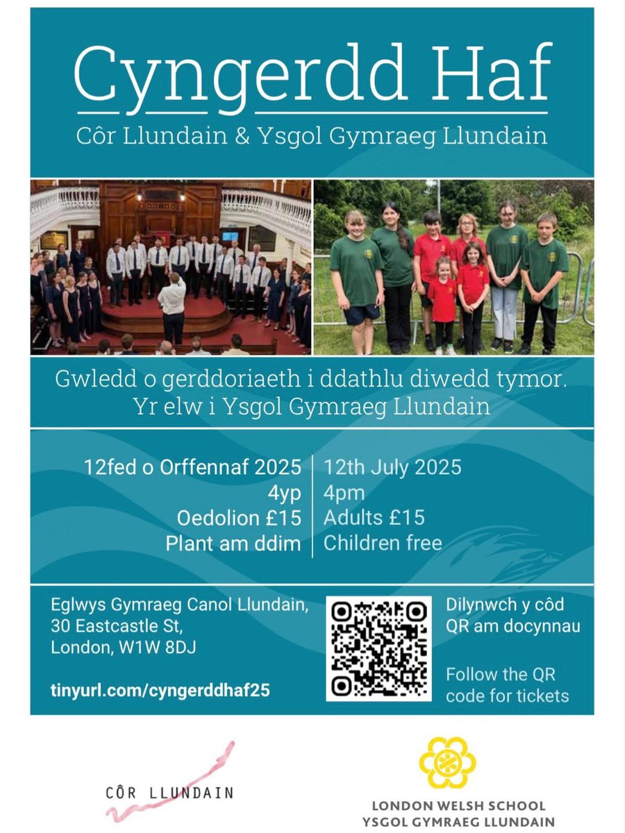 Dewch i ymuno â’r ysgol a @cor_llundain ar y 12fed o Orffennaf am 4yp yn @eglwyscanolllundain. Croeso mawr i bawb. Tocynnau ar gael ar y ddolen isod:
eventbrite.co.uk/e/cyngerdd-cor…

#cymryllundain #ysgolgymraegllundain #côrllundain #eglwyscanolllundain