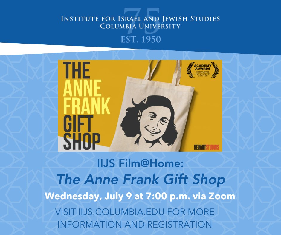 Our Summer Series begins with  "The Anne Frank Gift Shop," sponsored by <a href="/ChaiFlicks/">ChaiFlicks</a>  and <a href="/reboot/">Reboot</a> . Join us online Wed, July 9, @ 7:00 PM EST for a screening of the short film, followed by a Q&amp;A.
Visit our website for additional details and registration, link in bio.