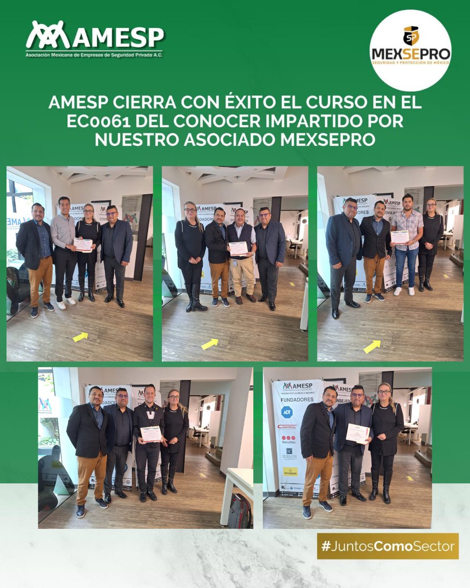 AMESP_oficial's tweet photo. AMESP cierra con éxito el curso en el EC0061 del @ConocerMx impartido por nuestro asociado @spmexsepro
¡Felicidades a todos los asistentes por su esfuerzo y dedicación!
#AMESP #MEXSEPRO #CapacitaciónAMESP #EC0061 #SeguridadPrivada #JuntosComoSector #Profesionalización https://t.co/gtRvZp8X7O