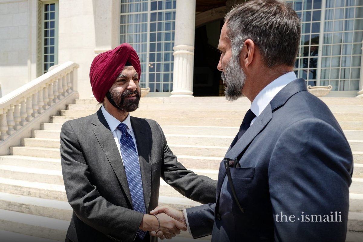 Mawlana Hazar Imam and Ajay Banga, President of the World Bank, met today at the Diwan of the Ismaili Imamat in Lisbon, Portugal. Having last met at the World Bank headquarters in Washington, DC in February 2024, this was their first meeting since Hazar Imam assumed office as the