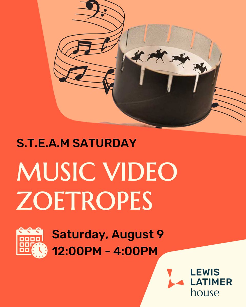 LatimerHouse's tweet image. On Saturday, August 9, come celebrate the importance of music for the Latimer family by making a music video zoetrope—a device that creates the illusion of motion by rapidly displaying a series of still images.
Register today at bit.ly/LLH-Zoetropes
#STEAMWorkshop #STEAM