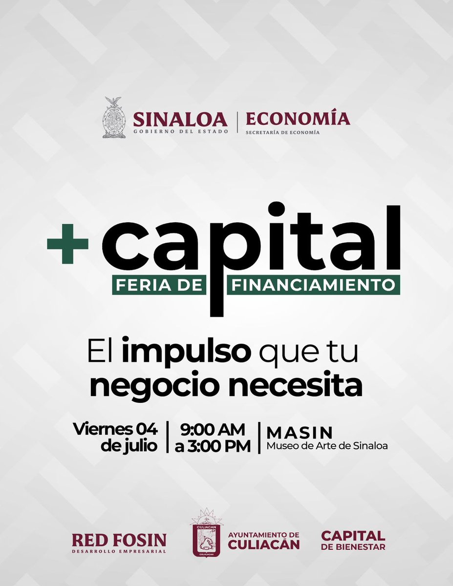 Te invitamos a la Feria de Financiamiento +Capital, donde podrás conocer más de 20 instituciones bancarias y financieras que te ayudarán a impulsar tu negocio, o consolidar tu empresa.

No pierdas esta gran oportunidad de hacer crecer tu proyecto.
¡Te esperamos!