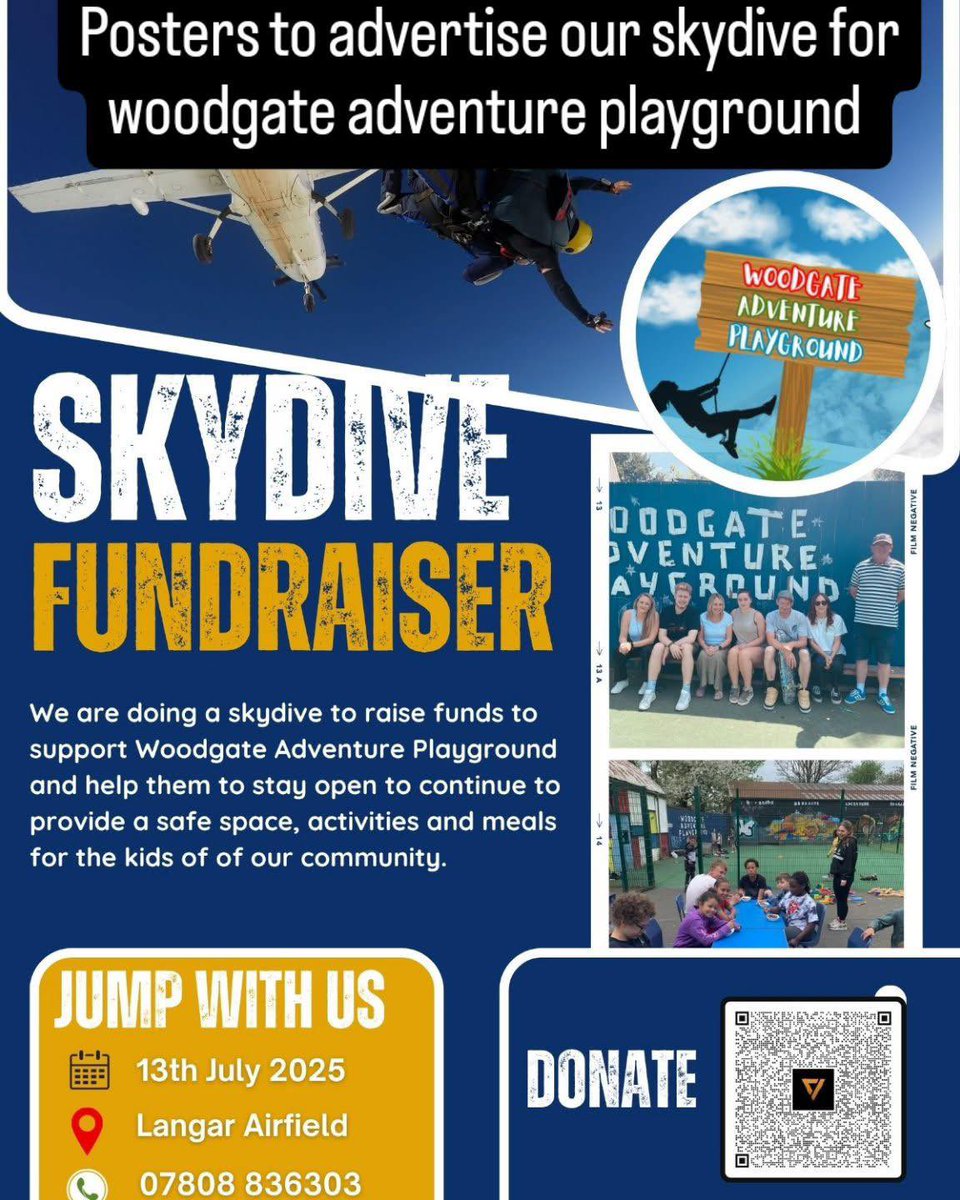 Stevie, Stacey, Anthony, Georgina, Louise &amp; Tilly are jumping out of a plane to raise money for the adventure playground. They're nearly at their target. If you can spare anything to sponsor them, please do: gofund.me/05798de5