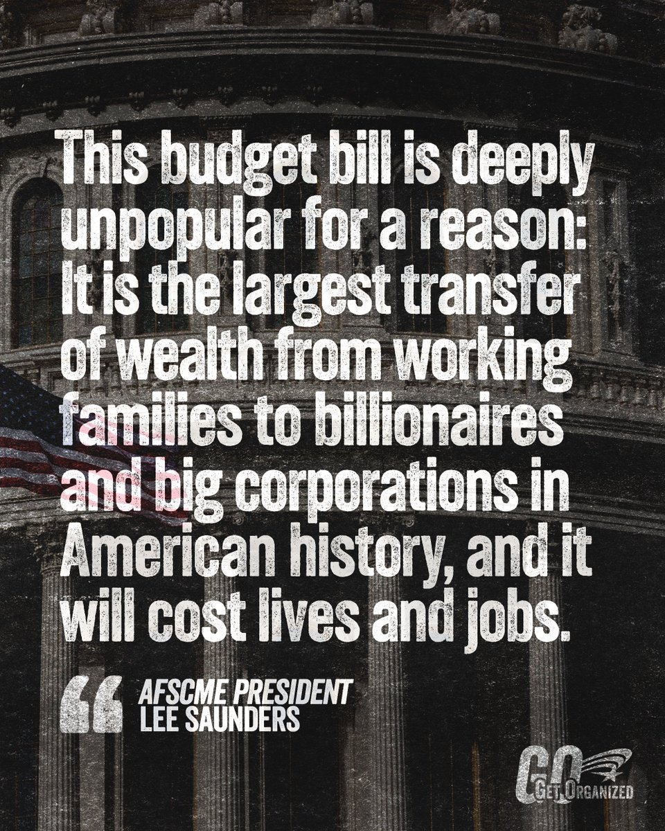 We are deeply disappointed the Senate passed a dangerous budget that guts health care, slashes food aid, and raises costs for working families — just to hand billionaires more tax breaks. Now the bill goes back to the House. 

Tell them: VOTE NO afscme.org/press/releases…