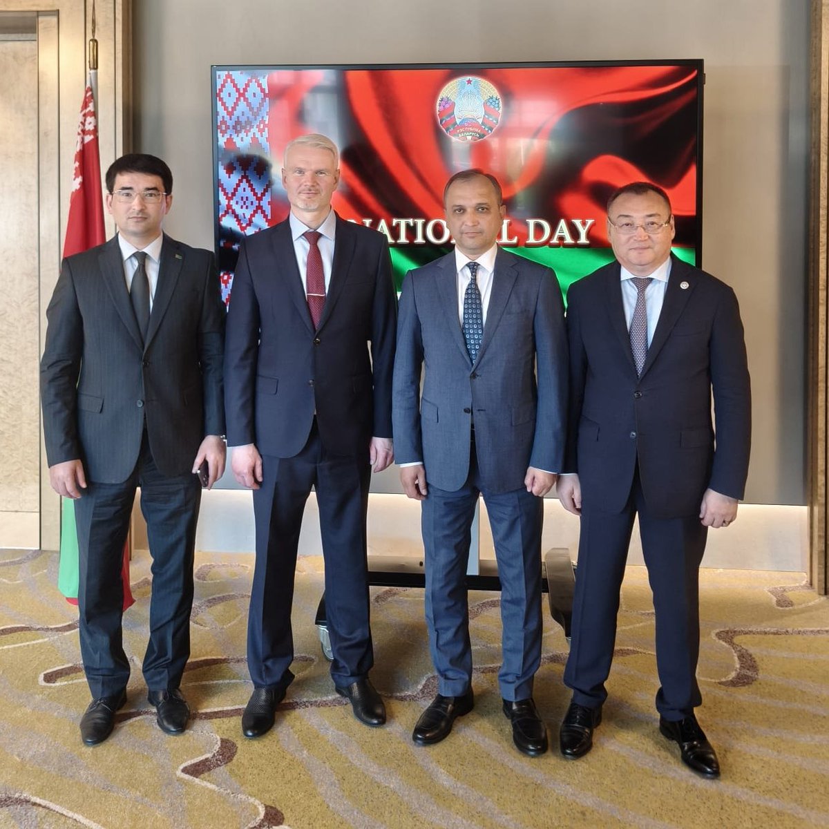 kgembassybe's tweet image. A great end to the day: Ambassador Aidit Erkin, together with 🇹🇲 & 🇺🇿 Ambassadors, attended @BYinBrussels' Republic Day reception. As always, warm hospitality at the highest level.