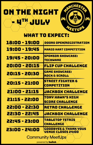 MCR_meetups's tweet image. 1 HOUR TO GO!
Here is what the run down for the night is looking like ๐
Anything take your interest, speak to one of the team!