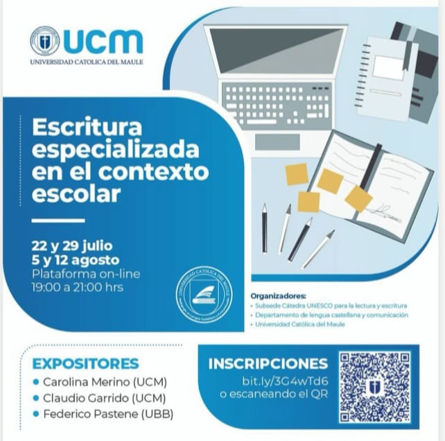 FACED_UCM (@faced_ucm) on Twitter photo Nuevo Curso 👉Espacio formativo que entrega herramientas pedagógicas y disciplinares para enseñar a escribir en comunidades discursivas académicas y profesionales.
Inscripción: bit.ly/3G4wTd6 o escanea el QR
Consultas: cmerino@ucm.cl - olysoto@ucm.cl
<a href="/ucatolicamaule/">U.Católica del Maule</a> Nuevo Curso 👉Espacio formativo que entrega herramientas pedagógicas y disciplinares para enseñar a escribir en comunidades discursivas académicas y profesionales.
Inscripción: bit.ly/3G4wTd6 o escanea el QR
Consultas: cmerino@ucm.cl - olysoto@ucm.cl
<a href="/ucatolicamaule/">U.Católica del Maule</a>
