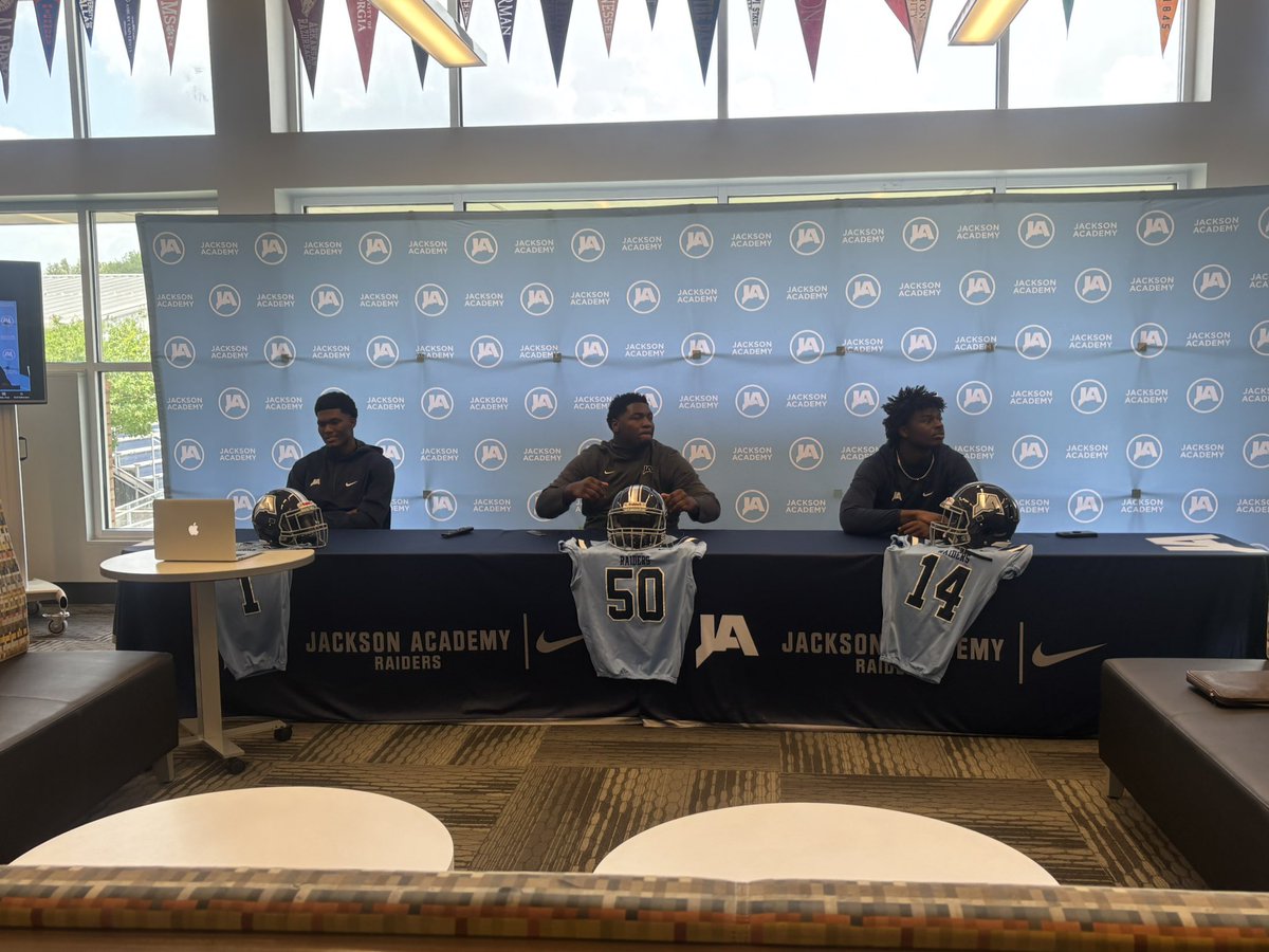 Here at Jackson Academy for three football commitments:

TJ White: Choosing between Auburn, Tennessee, Florida State, and Mississippi State

Dereon Albert: Choosing between North Carolina and Tennessee

Omari Johnson: Choosing between Tulane, Mississippi State, and North Carolina