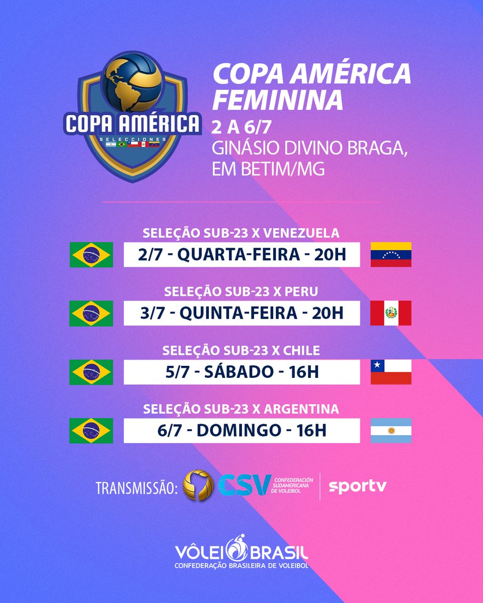 Sub-23 em ação! 🔥

Nesta quarta-feira começa a Copa América feminina em Betim, Minas Gerais. E o Brasil será representado pela seleção sub-23!🏐

Vaaai, Brasil!!! 💚💛