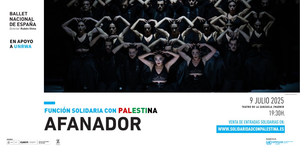 UNRWA.es (@unrwaes) on Twitter photo ❤️Función solidaria con Palestina y UNRWA del <a href="/balletnacional/">Ballet Nacional de España</a> en <a href="/TeatroZarzuela/">TeatrodelaZarzuela</a>
👉Una función muy especial de Afanador el próximo 9 de julio para apoyar a Gaza y acompañar y aliviar su dolor
ℹ️Organiza <a href="/culturagob/">Ministerio de Cultura</a>, <a href="/INAEM_Cultura/">INAEM</a> y el Ballet Nacional
🎟️ solidaridadconpalestina.es ❤️Función solidaria con Palestina y UNRWA del <a href="/balletnacional/">Ballet Nacional de España</a> en <a href="/TeatroZarzuela/">TeatrodelaZarzuela</a>
👉Una función muy especial de Afanador el próximo 9 de julio para apoyar a Gaza y acompañar y aliviar su dolor
ℹ️Organiza <a href="/culturagob/">Ministerio de Cultura</a>, <a href="/INAEM_Cultura/">INAEM</a> y el Ballet Nacional
🎟️ solidaridadconpalestina.es
