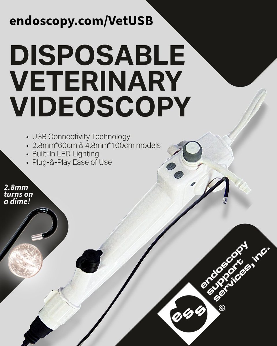 ESSIncNY's tweet photo. Explore our Disposable Veterinary Videoscopy with USB Connectivity! Choose the 2.8mm*60cm bronchoscope or 4.8mm*100cm Slim Videoscope, both featuring built-in LED lighting and easy plug-and-play compatibility. Get started today! https://t.co/j3P8xngfVA